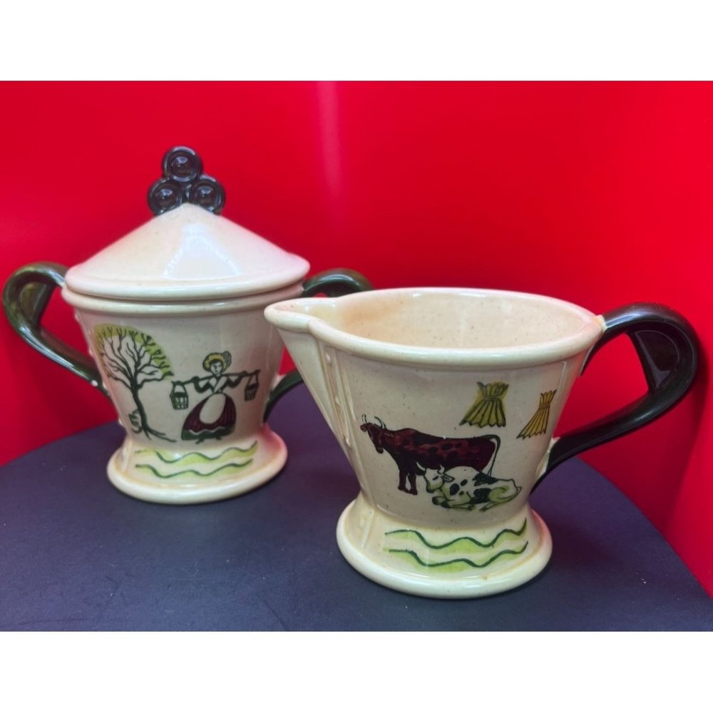 Metlox Poppytrail Provincial Vernon Homestead Cream and Sugar w/Lid Vintage USA